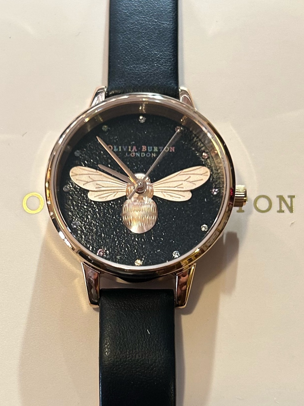 OLIVIA BURTON RAINBOW LUCKY BEE WATCH WITH 30mm BLACK FACE WITH 3D BEE ON